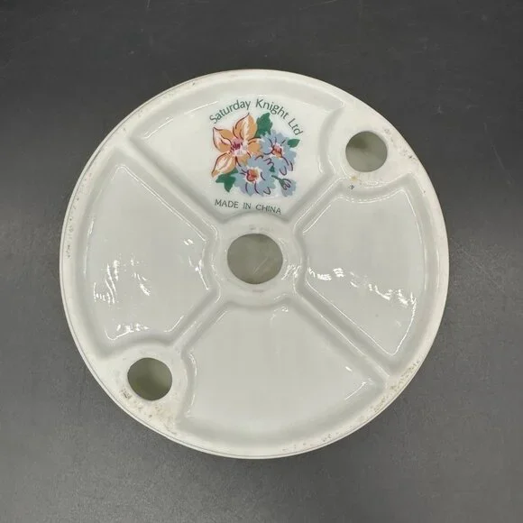 Vintage Soap Dish Floral Round Ceramic 1990s Flowers Bathroom Kitchen Decor - Picture 4 of 9